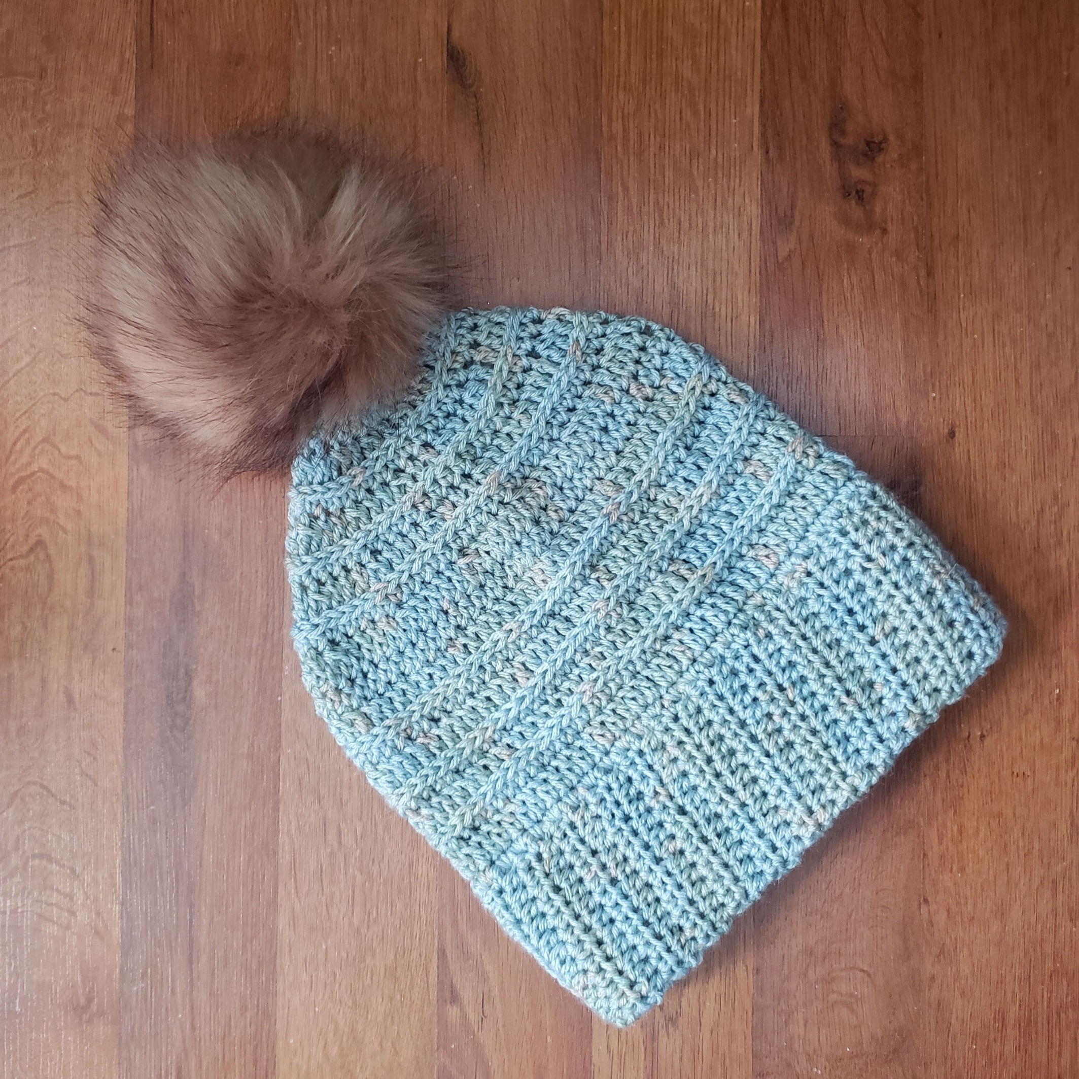 Mint Heather Slouchy Pom Hat