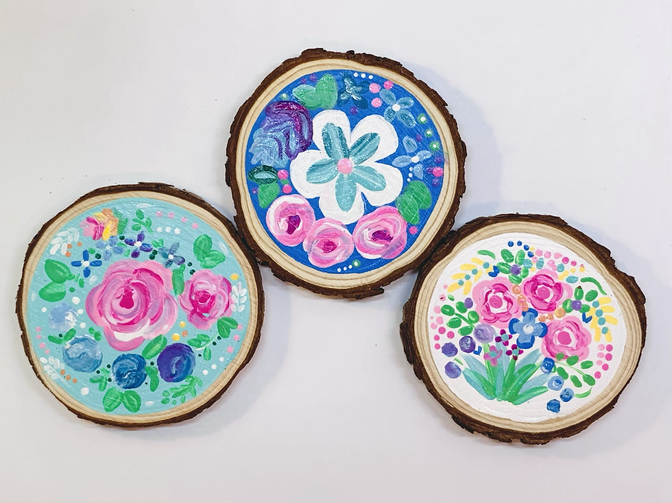 Thumbnail: Original Hand Painted Wood Slice-Blue Flowers