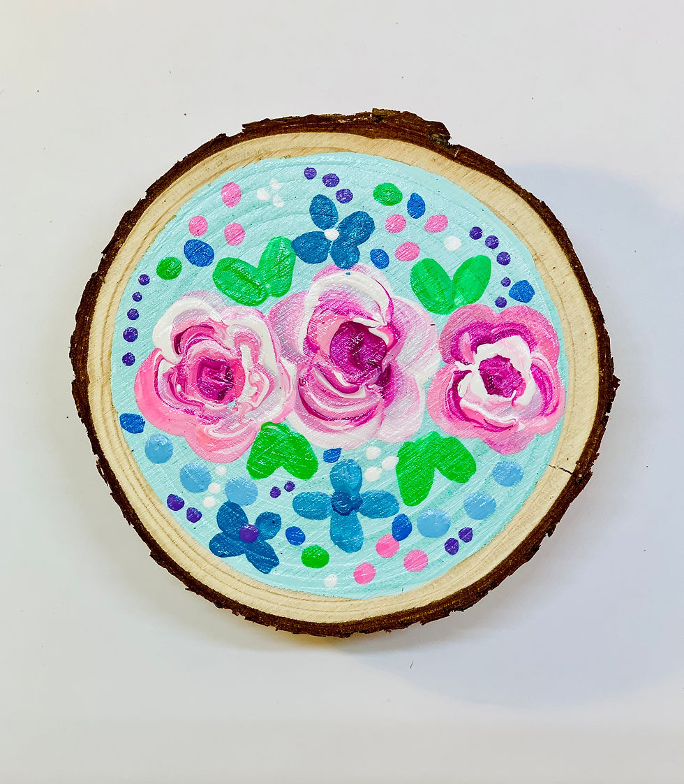 Thumbnail: Original Hand Painted Wood Slice-3 Pink Roses