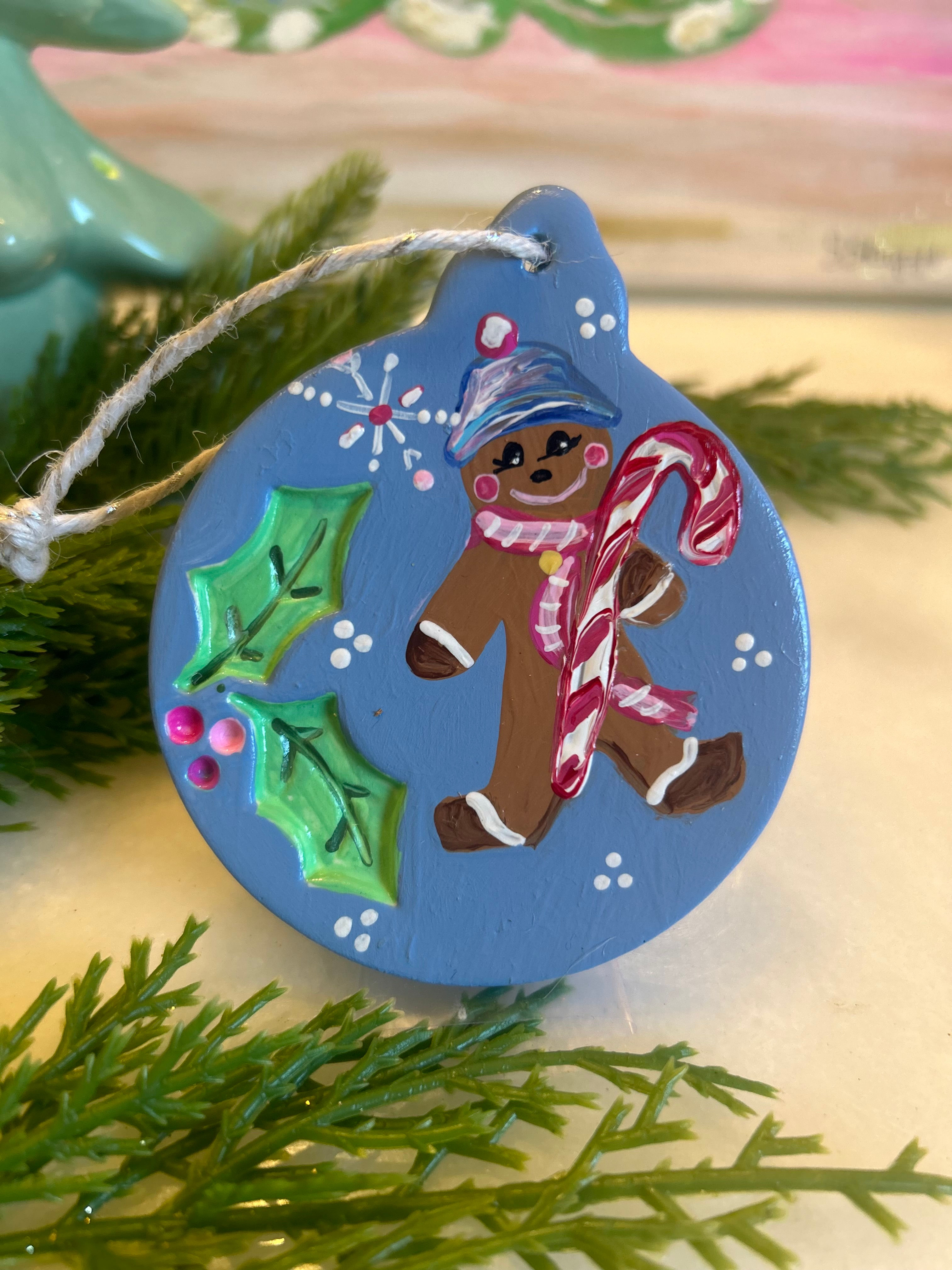 Gingerbread boy on blue