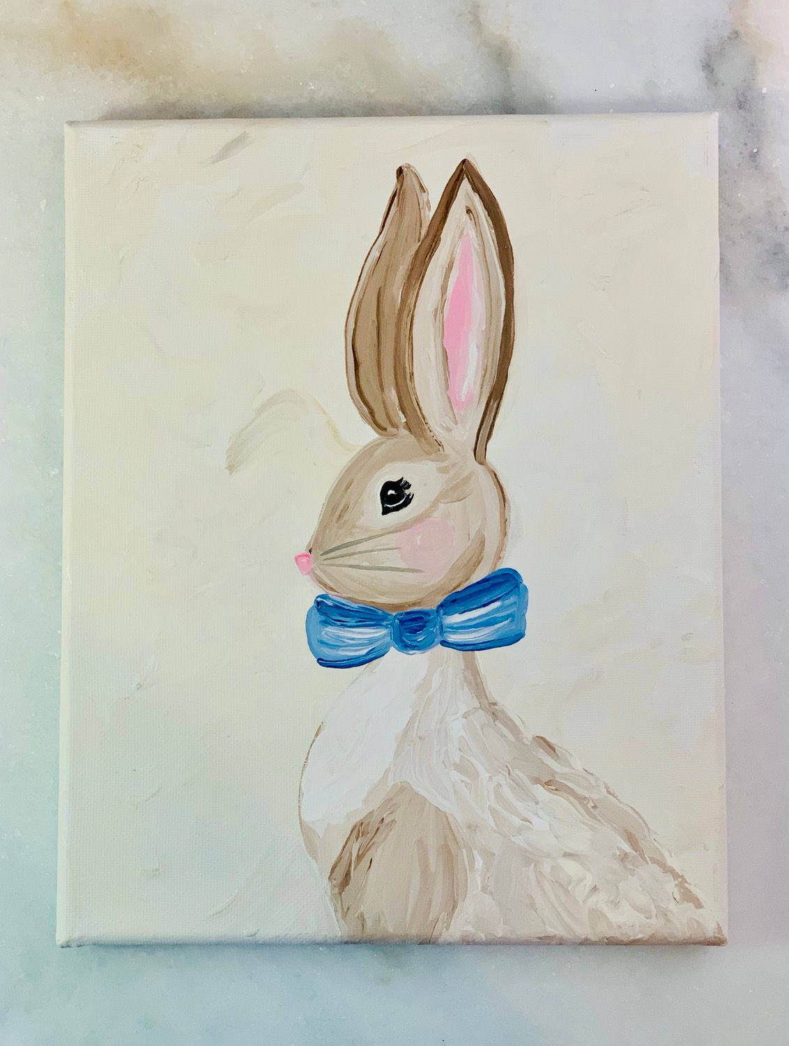 Bunny boy with blue bow 8x10 canvas 