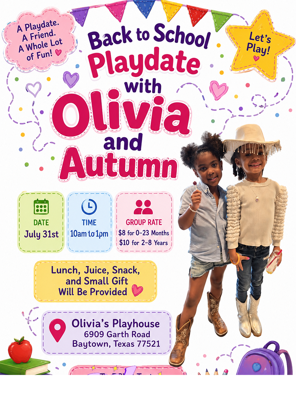 Back to School Playdate with Olivia and Autumn at Olivia's Playhouse & Indoor Playground!