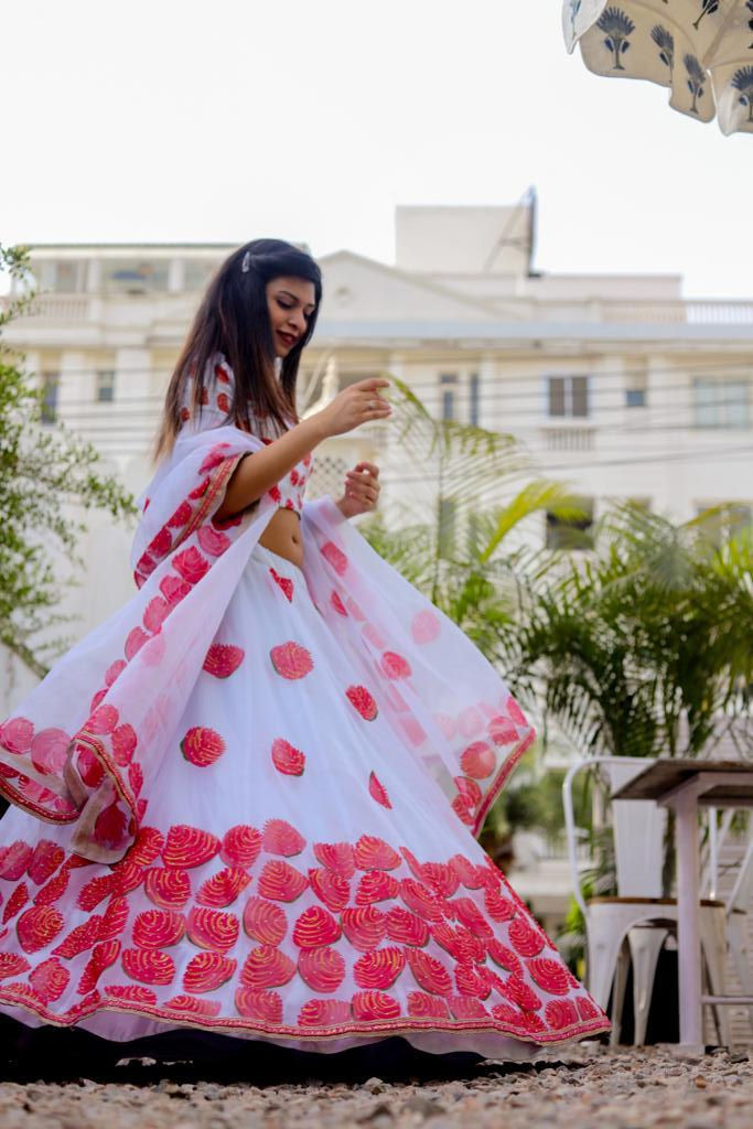 Thumbnail: Powder Blue Hand Painted Lehnga Set 