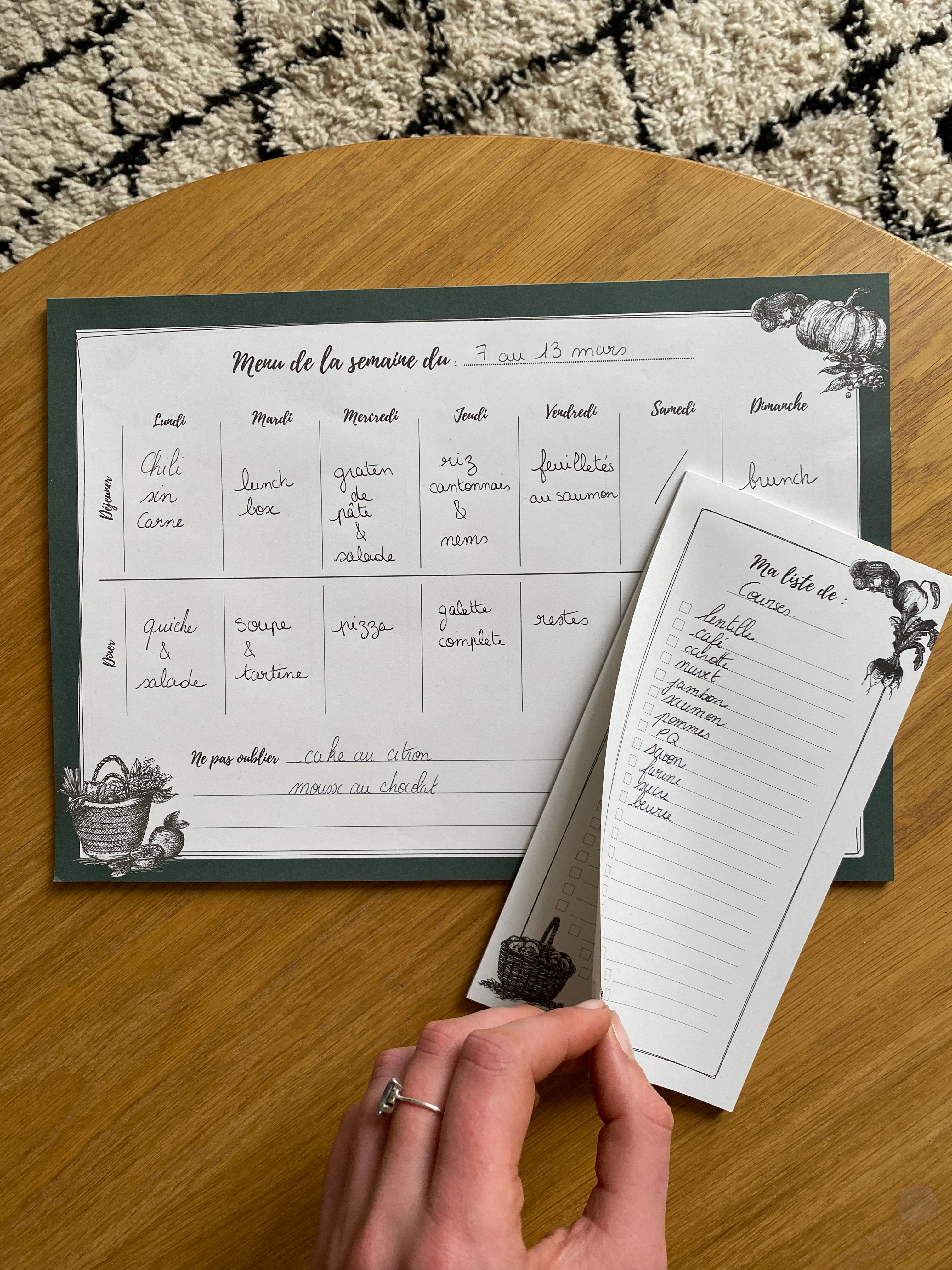 Coffret "L'organisé" : menu de la semaine et listes