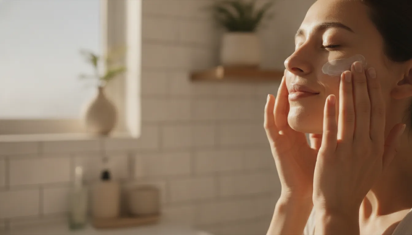 Close view of calm facial skin during post-treatment recovery