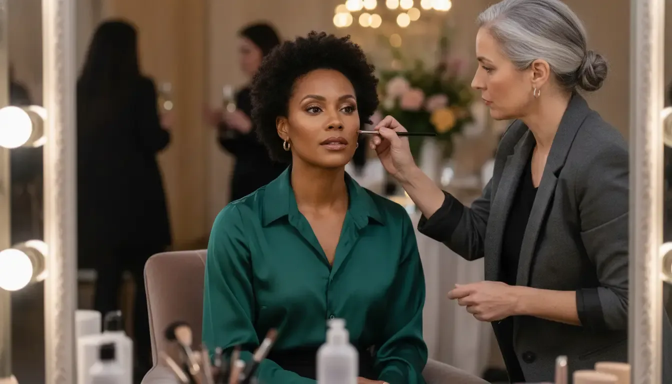 Polished natural makeup look being applied for an evening event