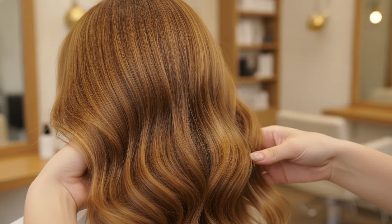 Close-up of smooth wavy hair after a hair botox treatment