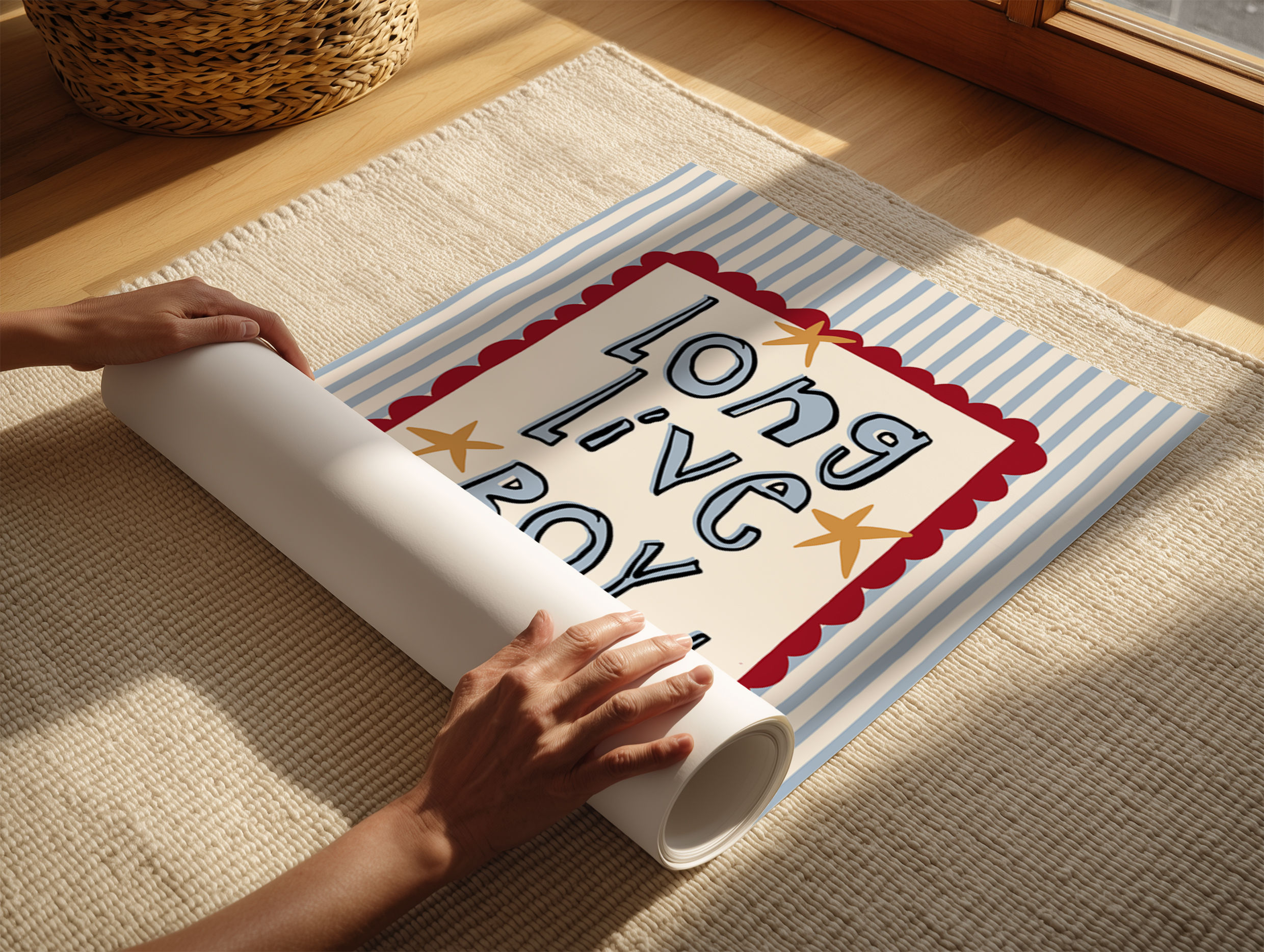 Long Live Boyhood Print - Blue Striped Game Room Poster, Digital Download