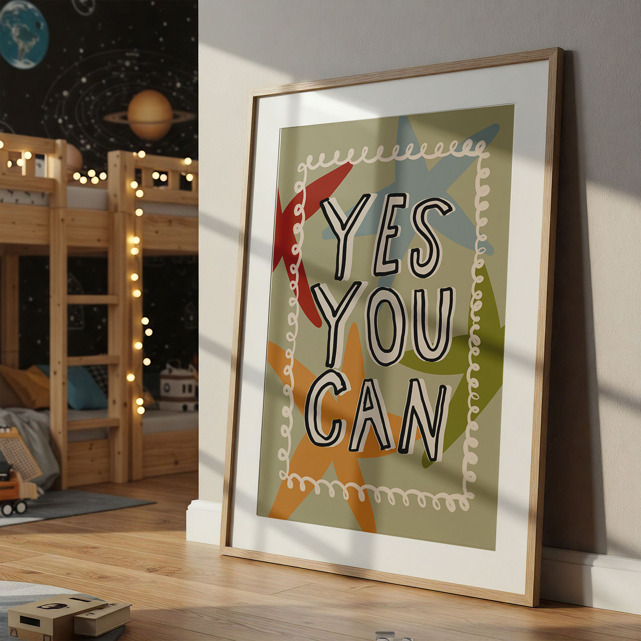 Yes You Can Print, Colorful Stars Poster | Kids Room Wall Art | Playroom Decor