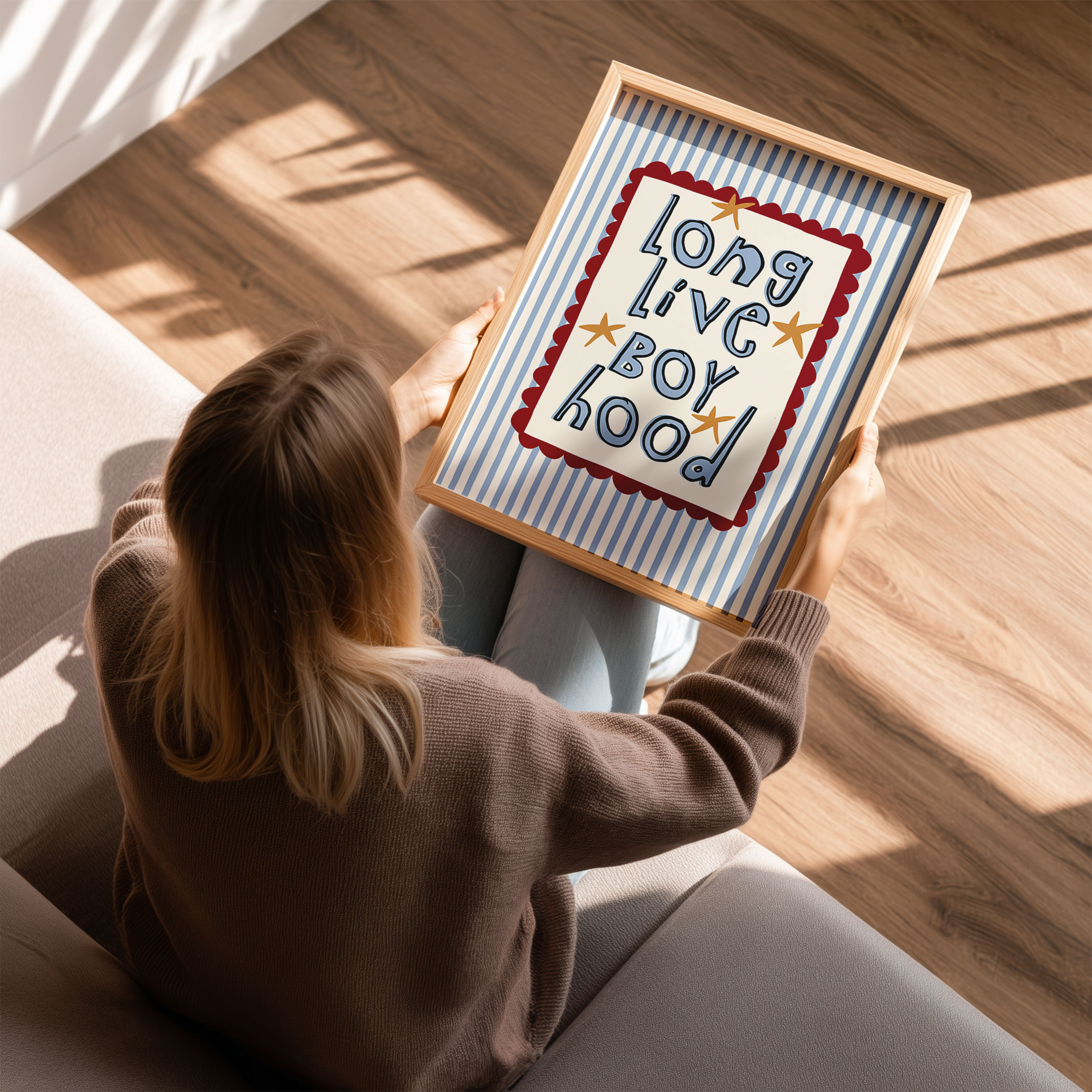 Long Live Boyhood Print - Blue Striped Game Room Poster, Digital Download