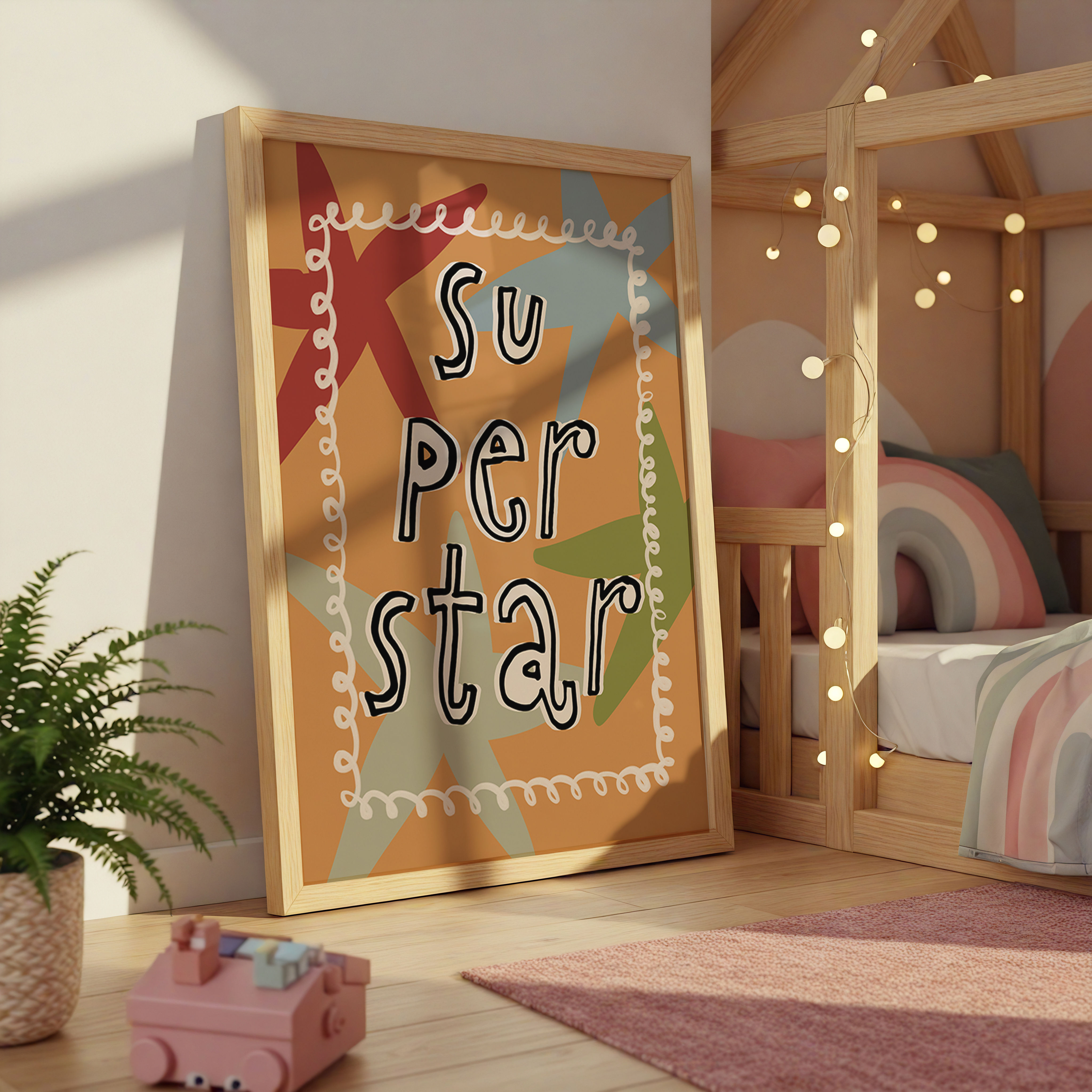 Superstar Print, Colorful Stars Poster | Kids Room Wall Art | Playroom Decor