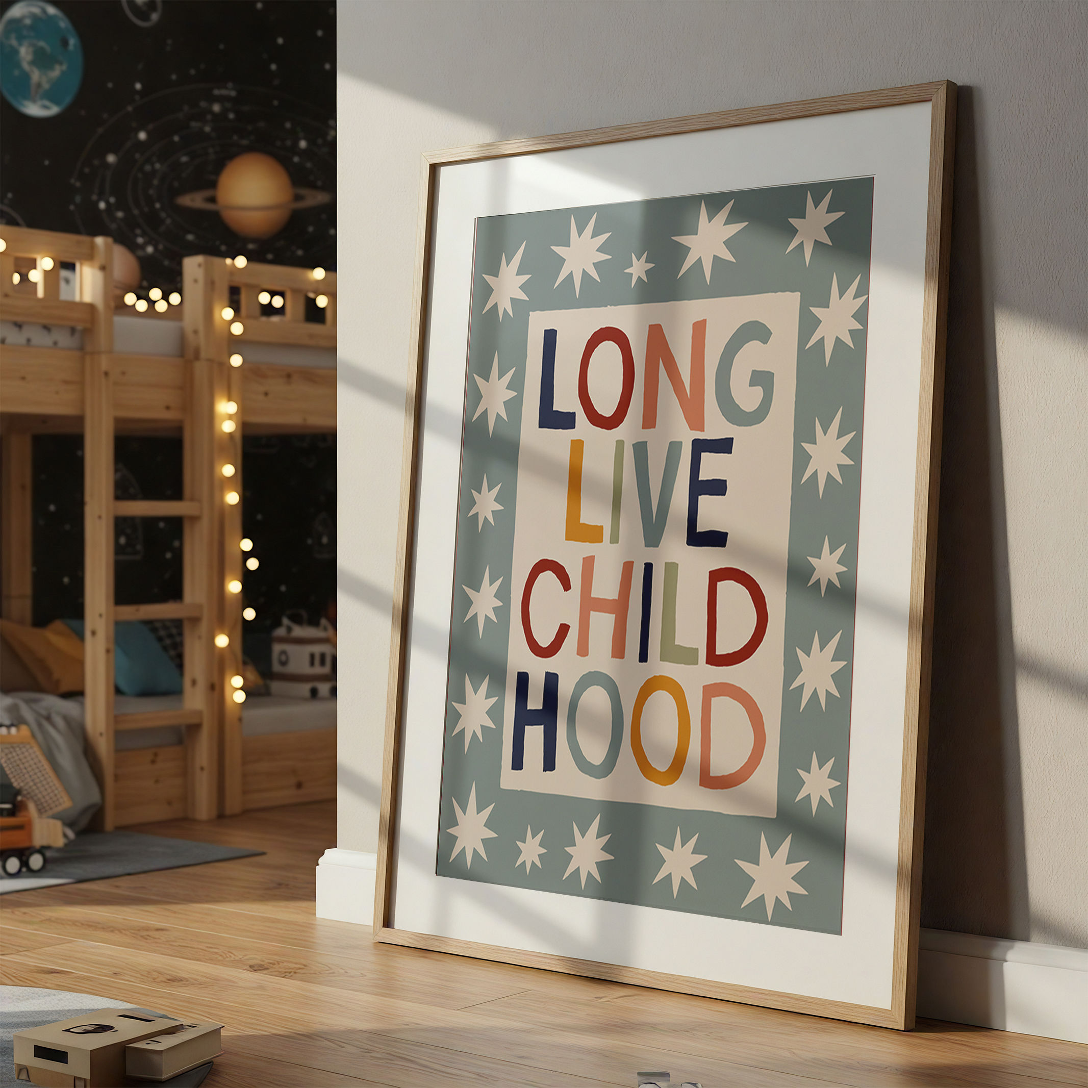 Long Live Childhood Poster - Red and Blue Striped Kids Room Decor