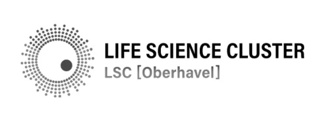 Logo des Life Science Clusters mit stilisiertem Kreismuster in Schwarz und Grau