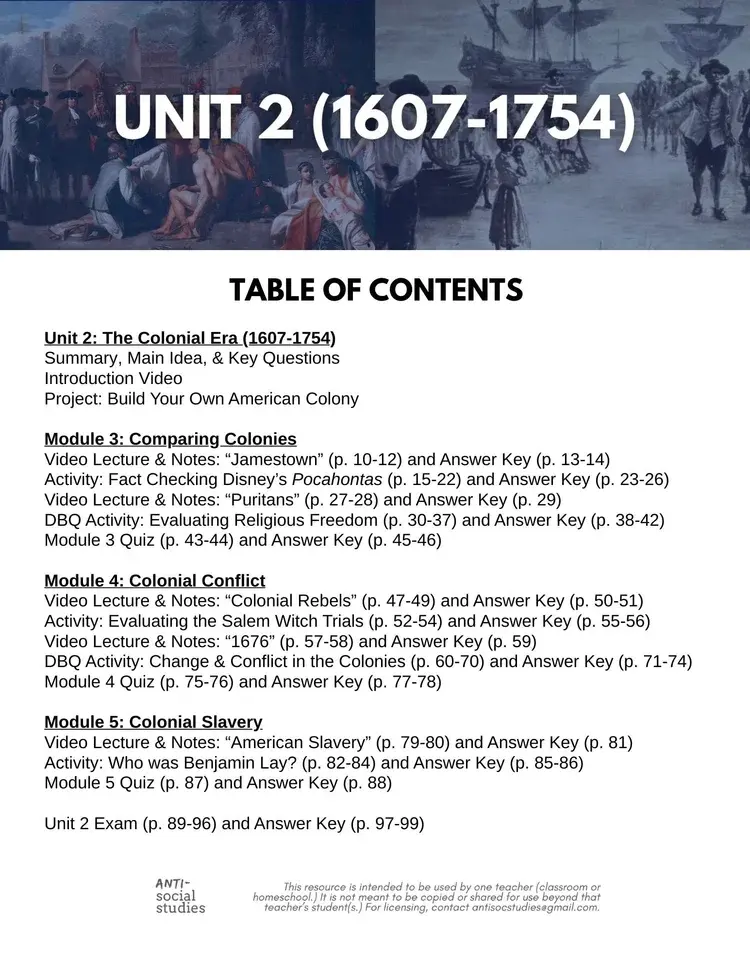 Thumbnail: U.S. History UNIT 2 Plan: Colonial Era (1607-1754)