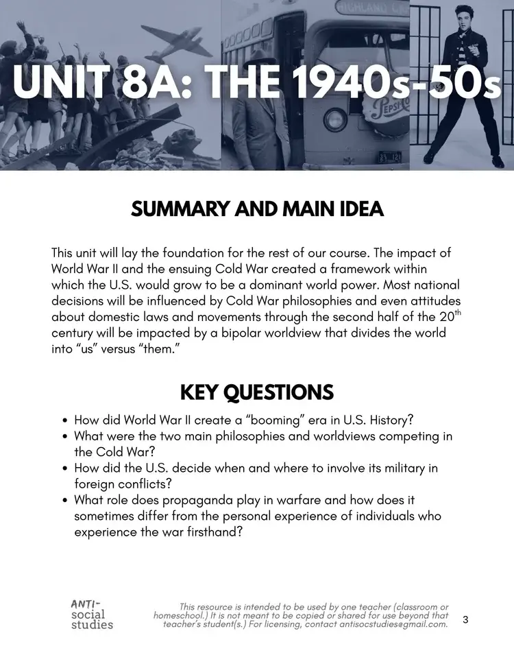 Thumbnail: U.S. History UNIT 8A Plan: 1940s-1950s