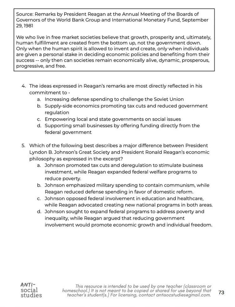 Thumbnail: U.S. History UNIT 9A Plan: "The 1980s-1990s"
