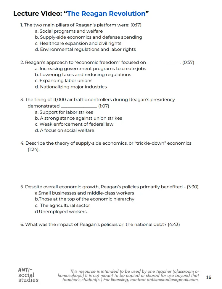 Thumbnail: U.S. History UNIT 9A Plan: "The 1980s-1990s"