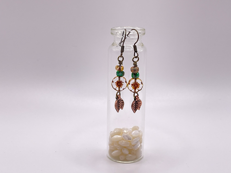 Brown Glass Flower & Copper Earrings