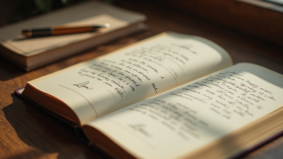 Close-up view of a beautifully crafted personalized book with a handwritten letter beside it