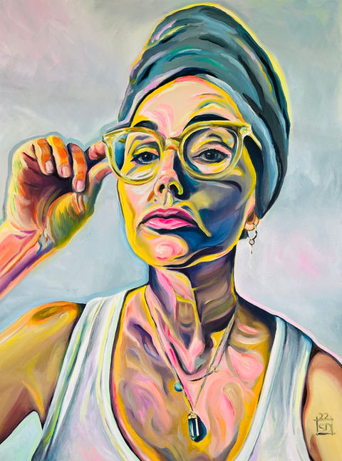 SELBSTPORTRAIT IN NEON
SUSA DIEBEL
ÖL AUF LEINWAND
BRILLE
ART
KUNST
AUSSTELLUNG
EXIBITHION
FARBE 
GEMÄLDE
HANDTUCH
SCHMUCK