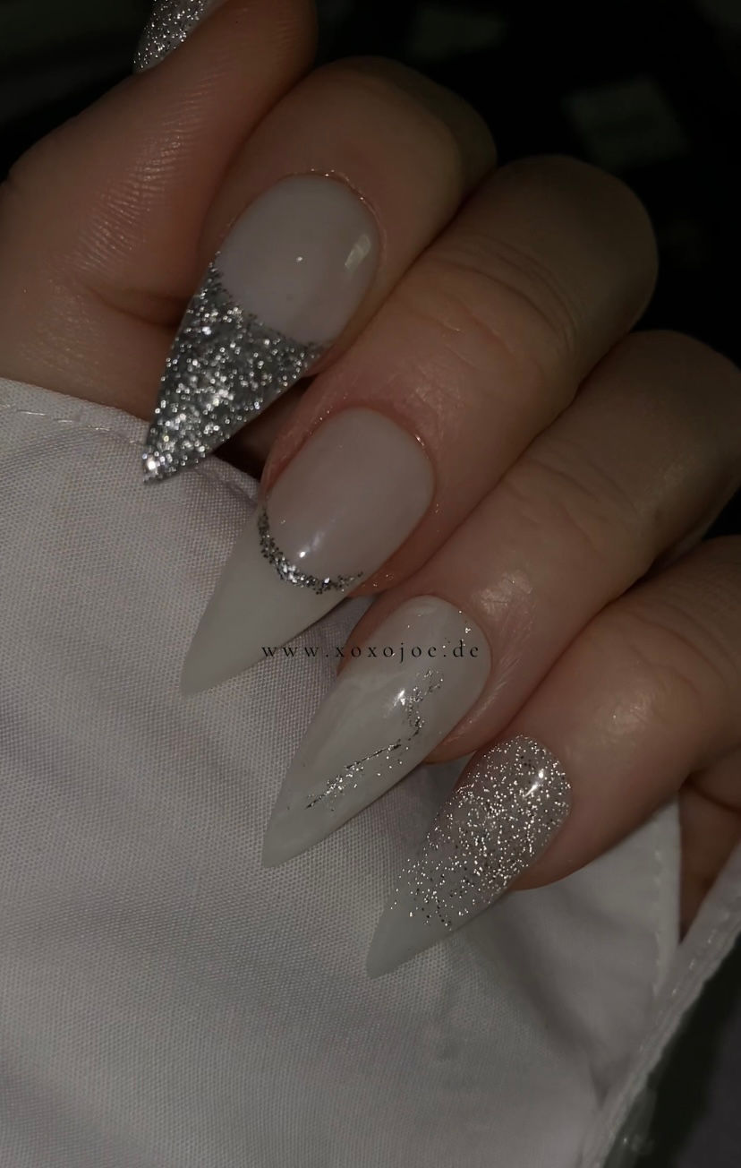 Miniaturbild: weiss silber glitter press on nails