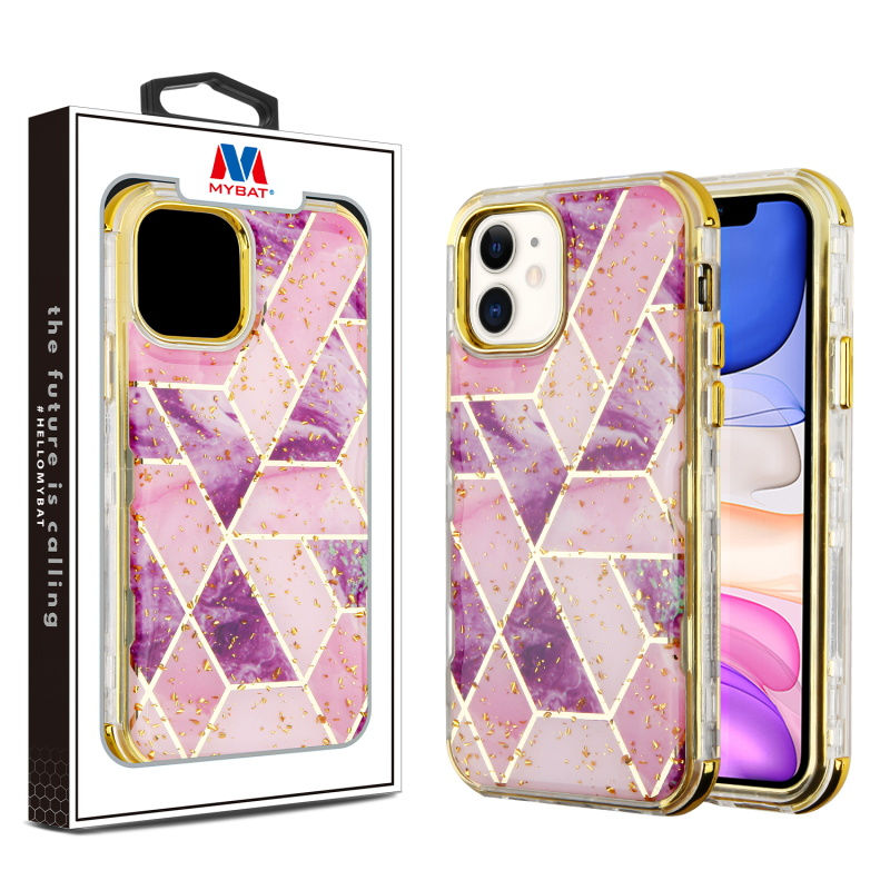 Apple iPhone 11, TUFF Kleer Hybrid Case - Purple Marble / Gold