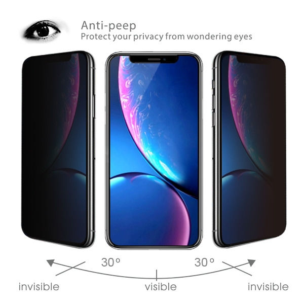 Apple iPhone XR / 11, Anti-peep Full Coverage Tempered Glass Protector - Black