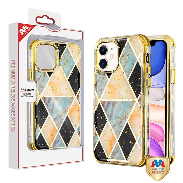 Apple iPhone 11, TUFF Kleer Hybrid Case - Blue Marble / Gold