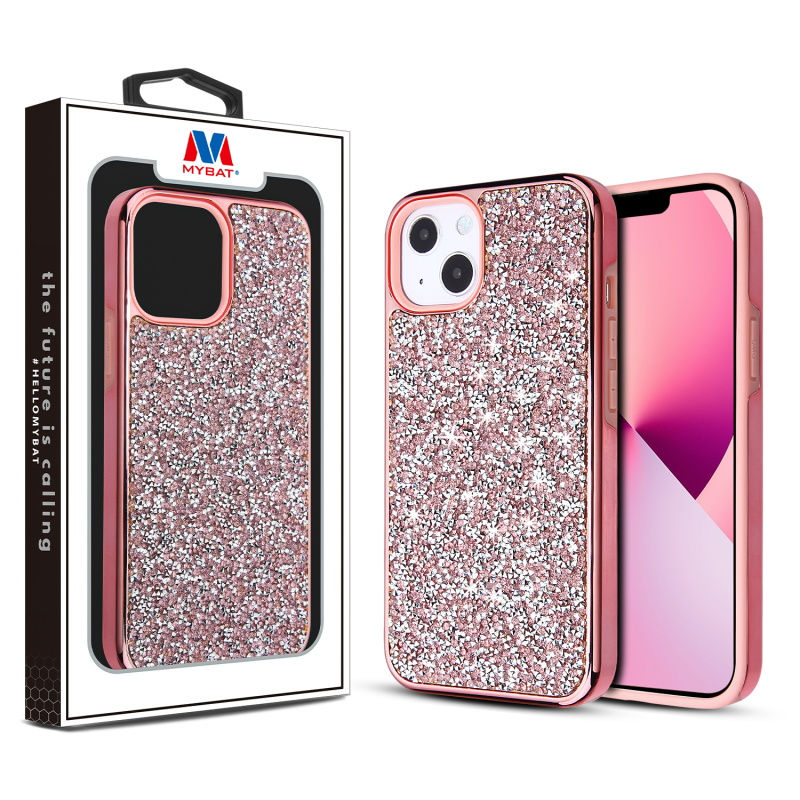 Apple iPhone 13 (6.1), Encrusted Rhinestones Hybrid Case - Pink