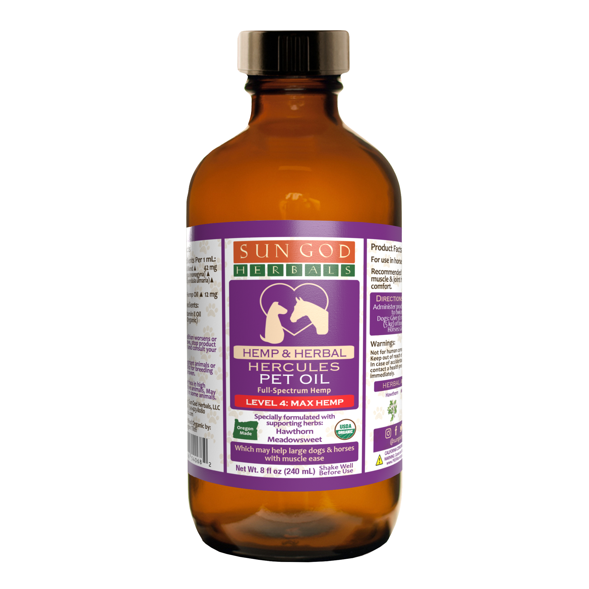 Organic Hercules Muscle Relief Hemp Pet Oil-Level 4 Max Hemp: for Horses and Lar