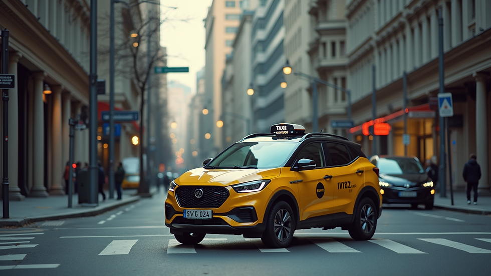 High angle view of a robotaxi parked in an urban setting