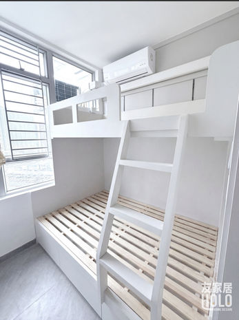 上水彩石邨玥石樓323呎兩房公屋裝修,細房上3尺下4尺高低床設計