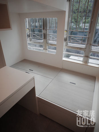 馬鞍山利安邨430呎公屋小朋友房交錯床及書枱設計