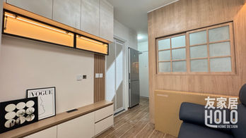 朗天苑285呎新居屋客廳電視櫃,訂製收納櫃連玻璃展示位