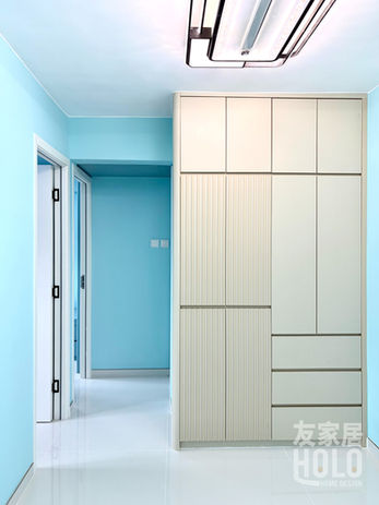樂軒臺私樓裝修客飯廳高身櫃及淺藍色牆身