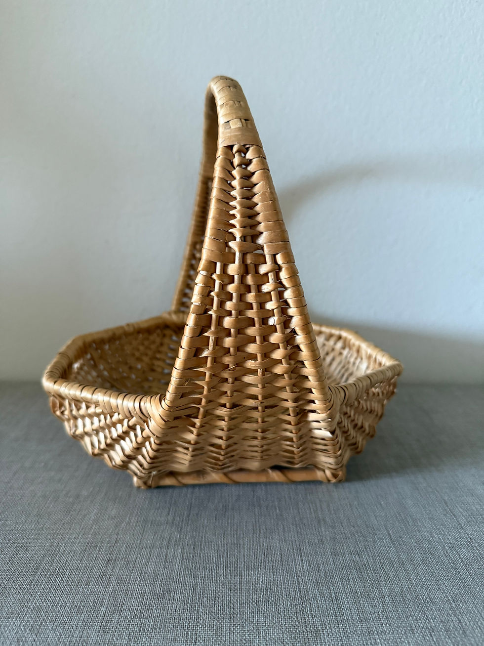 Thumbnail: Vintage Octagon Reed Basket with Tall Handle – Cottagecore Charm