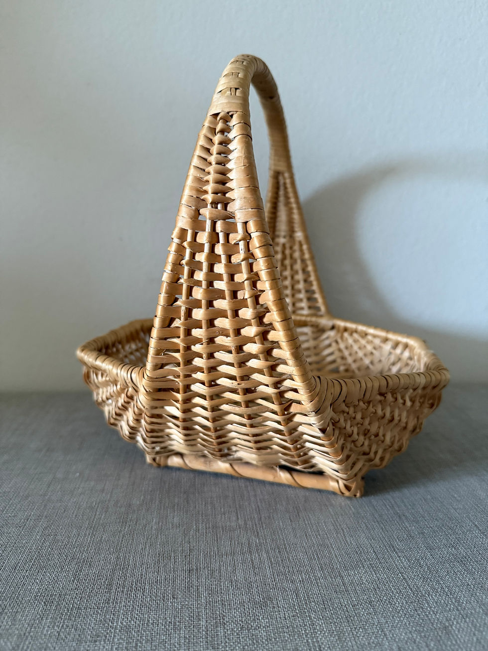 Thumbnail: Vintage Octagon Reed Basket with Tall Handle – Cottagecore Charm