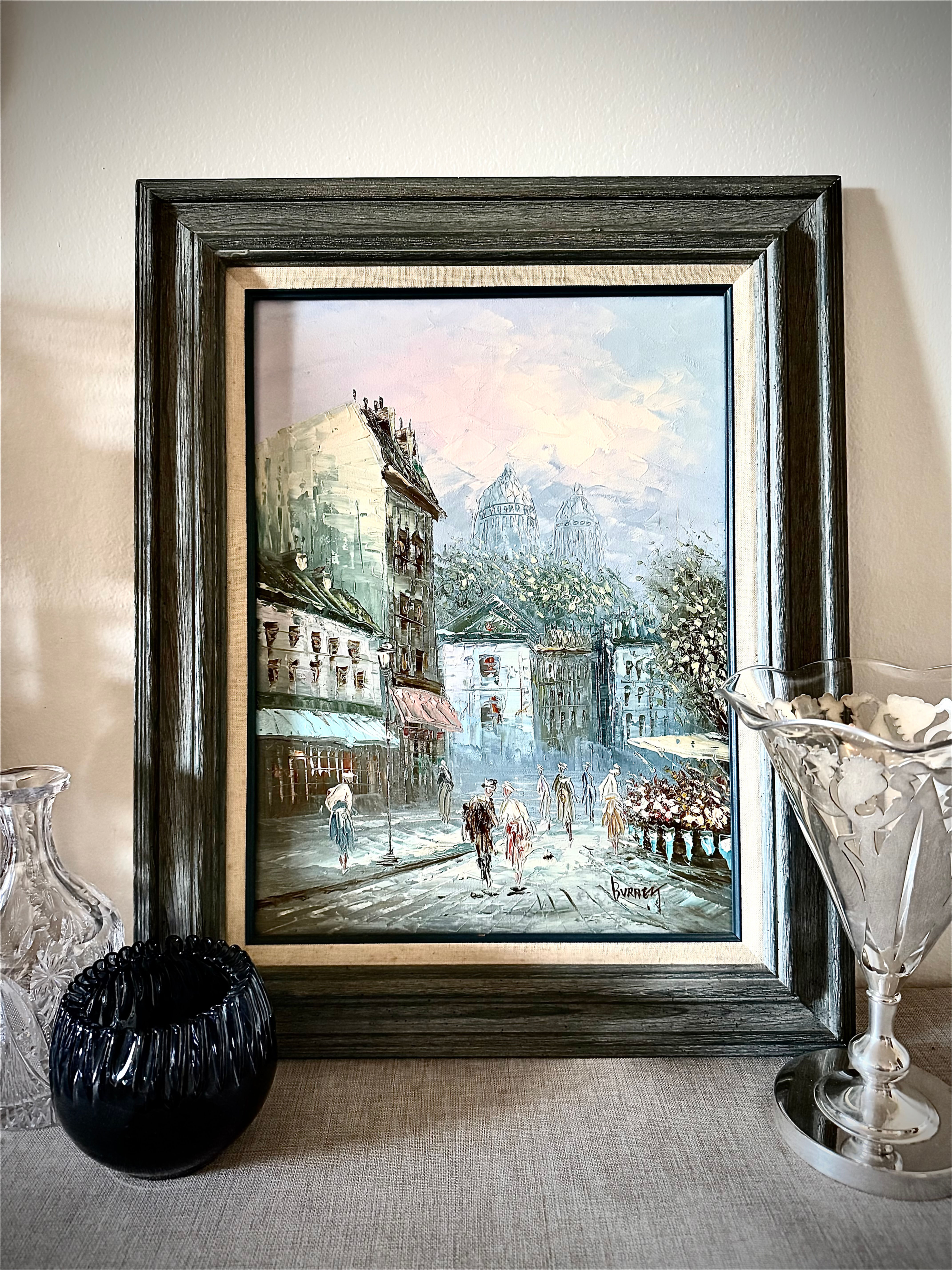 Mid-Century Impasto Oil on Canvas - Vintage Parisian Street Scene