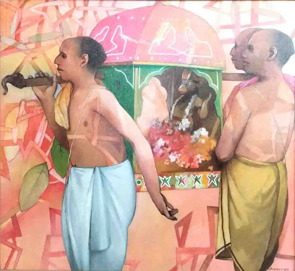 Bhaskar Rao U, realistic and colorful, rich culture of southern India, depicting the celebration of birthday of Lord Hanuman