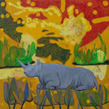 Discover "Tranquil Garden II," a striking 24x24 inch acrylic on canvas painting by National Award-winning artist B. Devaraj