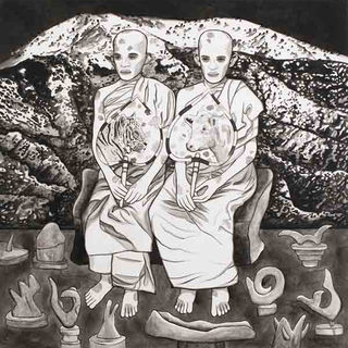 Discover "Thinking Sacred," a striking 60x60 inch acrylic on canvas painting by National Award-winning artist B. Devraj