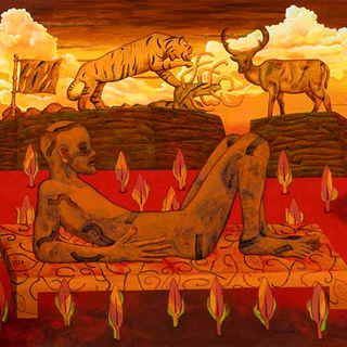 Painting titled "Red Evening" by B Devaraj