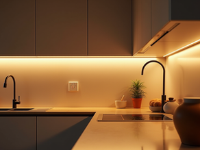 Under-cabinet lighting brightens kitchen workspace