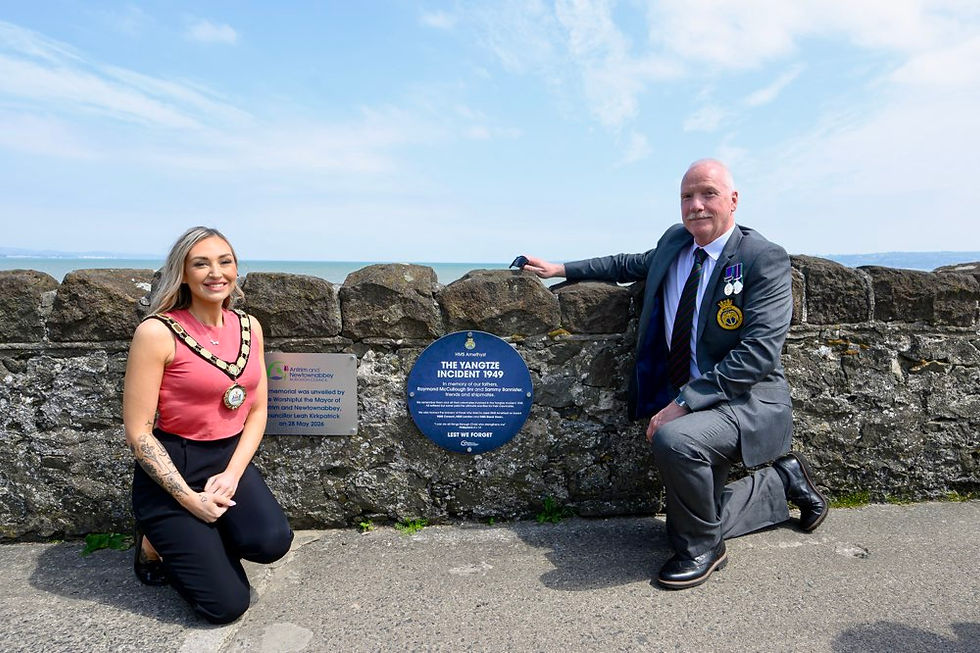 Families gather in Co Antrim to honour forgotten heroes of the Yangtze incident with memorial plaque