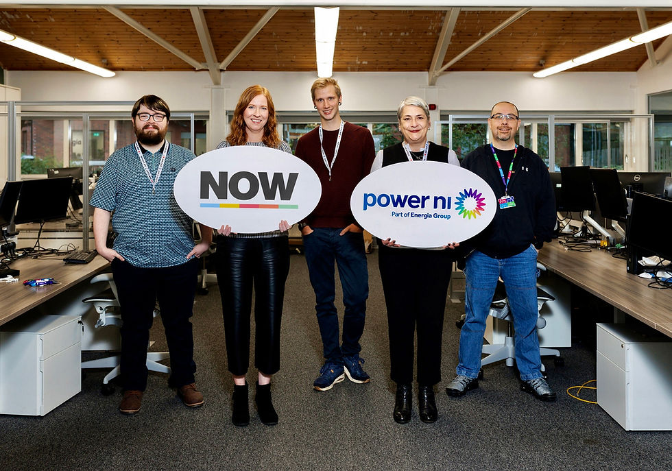 James Quiqley NOW Group Participant, Gillian McCaughtry Head of Customer Experience at Power NI, Nick Lundholm NOW Group Participant, Clare Jordan NOW Group Employment Development Manager, and Ken Hawthorne Billing Operations Manager at Power NI.