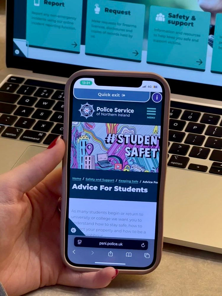 iPhone with PSNI student safety advice on screen