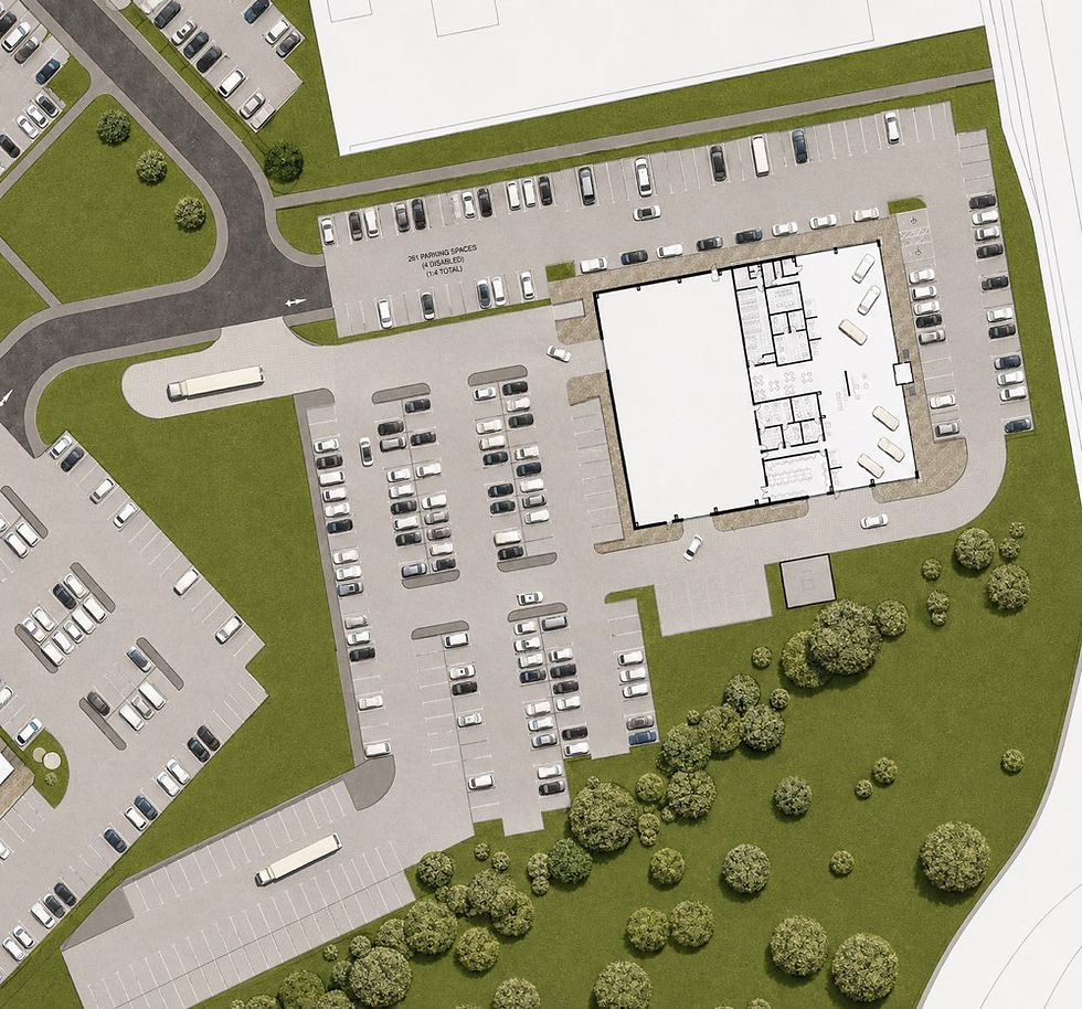 Large TrustFord car showroom aerial overview