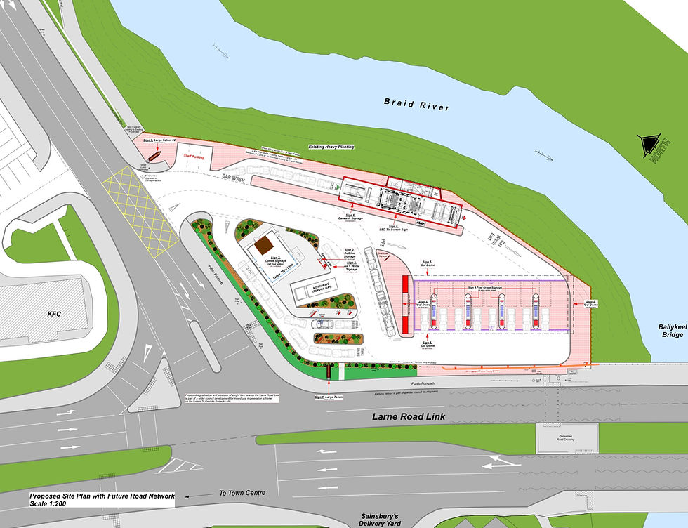 The newly configured Larne Road Link junction, featuring the new Go filling station.