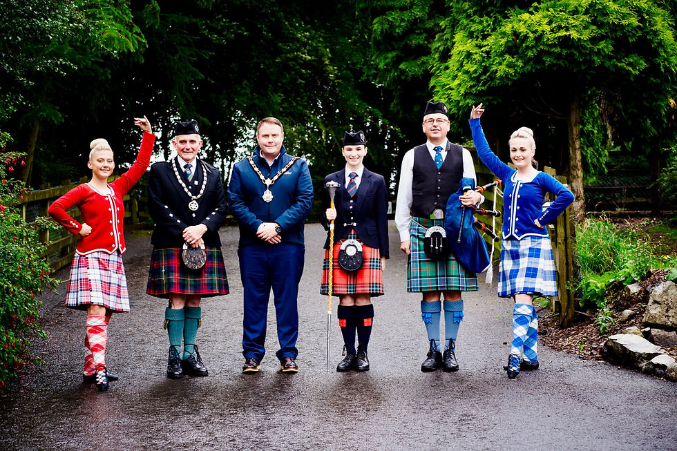 Rebekah Keery (Michelle Johnston School), Winston Pinkerton (President, RSPBANI), Mayor of Antrim and Newtownabbey, Councillor Mark Cooper, Emma Barr (Field Marshal Montgomery), David Beggs (Major Sinclair Memorial), Leah McIlwrath (Michelle Johnston School)