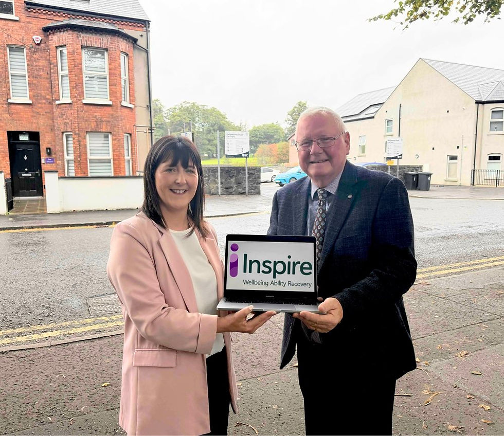 Local people will develop their IT skills due to a series of computer classes currently being delivered by Inspire Wellbeing, following a £9,200 funding injection from The Gallaher Trust. Danielle Sheridan, Inspire Wellbeing, is pictured alongside James Perry MBE, a Trustee at The Gallaher Trust.